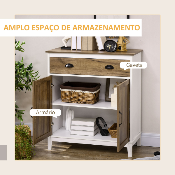 HOMCOM Aparador para Sala de Estar com Gaveta 2 Portas e Prateleira Ajustável 78,5x39x89,4 cm Marrom e Branco - Image 4