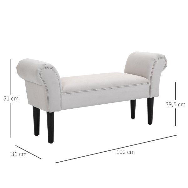 HOMCOM Banco de Pé de Cama Banco com Braços Curvados Estofado e Pés de Madeira Carga Máxima 130kg 102x31x51cm Cinza - Image 3