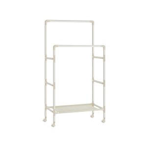 Cabideiro de metal SONGMICS RDR101W02 com 2 varões, 1 prateleira, 4 rodas, carga máxima de 55 kg, fácil montagem, branco