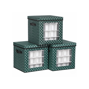Caixas de armazenamento de bolas de Natal SONGMICS, conjunto de 3 caixas de armazenamento em cubo para decorações de Natal, 64 lugares para caixas, divisórias modulares, 30,5 x 30,5 x 30,5 cm, verde RFB029G01