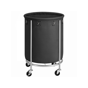 Separador de roupas SONGMICS RLS001B01, cesto de roupas com rodas, cesto redondo de 170 litros com estrutura de aço, saco de roupas removível e 4 rodas (2 com freios), preto/prata
