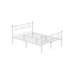 VASAGLE RMB063W01 Cama de casal, estrutura de metal, adequada para colchão de 140 x 190 cm, cama de hóspedes, adultos, crianças, fácil montagem, espaços pequenos, branca