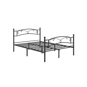 Cama de casal VASAGLE Estrutura de cama de metal para colchão de 140 x 190 cm Cama de hóspedes de fácil montagem Preta RMB073B01