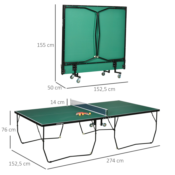 SPORTNOW Mesa de Ping Pong Dobrável Profissional Tamanho Padrão com Rede Raquetes e 3 Bolas 274x152,5x76 cm Verde - Image 3