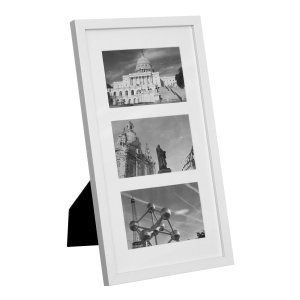SONGMICS Moldura Tripla para Fotos, Porta-retrato para Três Fotos de 10 x 15 cm (4 x 6 Polegadas), Montagem na Parede ou Exibição de Mesa, MDF, Frente de Vidro, Branco RPF006W01