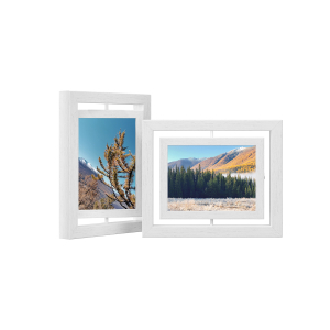SONGMICS RPF258W01 Conjunto de 2 porta-retratos giratórios para fotos de 5 x 7 polegadas com 2 painéis de vidro para suporte ou suspensão MDF branco