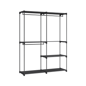 Guarda-roupa SONGMICS, armário portátil, cabideiro para roupas, 43 x 138 x 182 cm, 3 varões e prateleiras, grande capacidade para quarto, sala de estar, lavanderia, preto RYG025B02