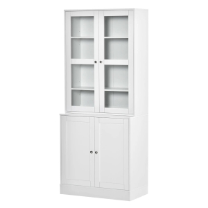 HOMCOM Vitrine para Sala de Estar Estante de Livros com 4 Portas e Prateleiras Superiores com Altura Ajustável Estilo Moderno Multiúso para Cozinha Escritório Dormitório 76x40x178,5 Branco