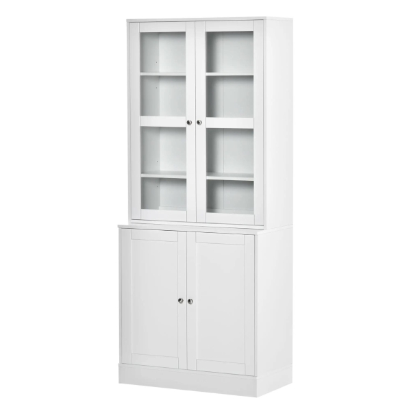 HOMCOM Vitrine para Sala de Estar Estante de Livros com 4 Portas e Prateleiras Superiores com Altura Ajustável Estilo Moderno Multiúso para Cozinha Escritório Dormitório 76x40x178,5 Branco