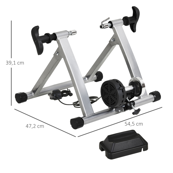HOMCOM Rolo Bicicleta para treinamento de ciclismo Ajustável Treinador de Ciclismo  Cor Prateada  Estrutura de Aço - 54,5x42,2x39,1 cm - Image 3