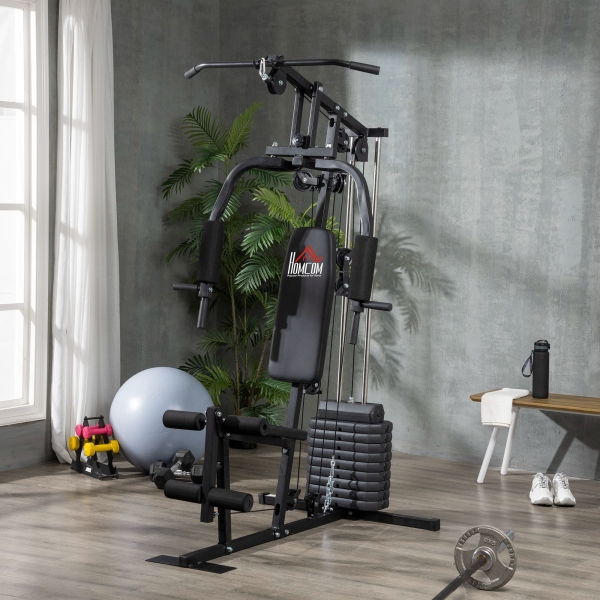 HOMCOM Máquina Multi-Estação Máquina de Musculação com Estribo para Pernas Placas de Pesos de 45kg Carga Máxima 110kg Treinamento Fitness em Casa Ginásio 135x103x200 cm Preto - Image 2