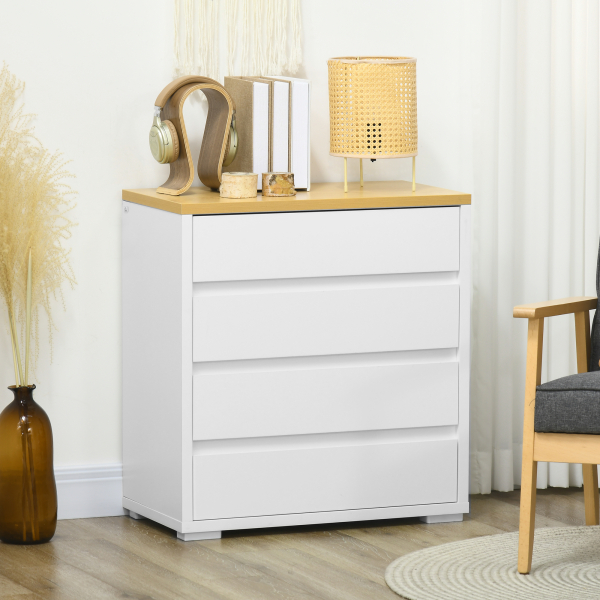 HOMCOM Cómoda Moderna com 4 Gavetas de Madeira para Dormitório Carga Máxima 40 kg 70x37x75 cm Branco e Madeira - Image 2