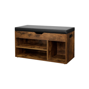 Banco para sapatos com assento acolchoado e armazenamento | VASAGLE | 30 x 80 x 44 cm | marrom rústico|preto mate | LHS30BX.