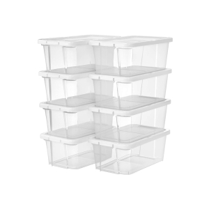 Caixas de sapatos SONGMICS com tampas, conjunto de 8, organizador de sapatos transparente empilhável, recipiente de armazenamento versátil para sapatos e artesanato, tamanhos até 7,5 do Reino Unido, transparente LSP11WT