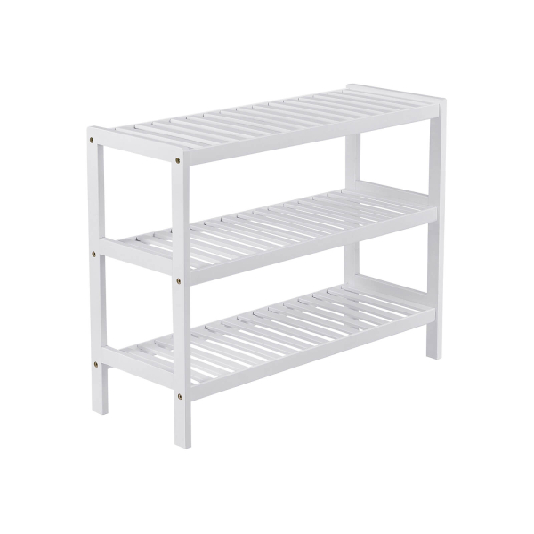 Sapateira de bambu SONGMICS, prateleira de armazenamento de 3 níveis, 70 x 26 x 55 cm (L x P x A), ideal para corredor, banheiro, sala de estar e corredor, branco LBS13W