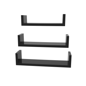 Conjunto de 3 prateleiras de parede modernas SONGMICS, prateleiras flutuantes de armazenamento com acabamento de alto brilho e montagem invisível, pretas LWS40BK