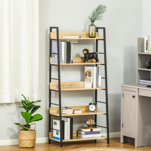 HOMCOM Estante de Estilo Industrial com 5 Níveis Estante de Sala de Estar para Livros com Estrutura de Metal 70x35x149,5 cm Natural - Image 2