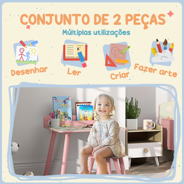 AIYAPLAY Mesa e Cadeira para Crianças com Prateleira para Livros Secretária para Crianças acima de 3 Anos Rosa - Image 4