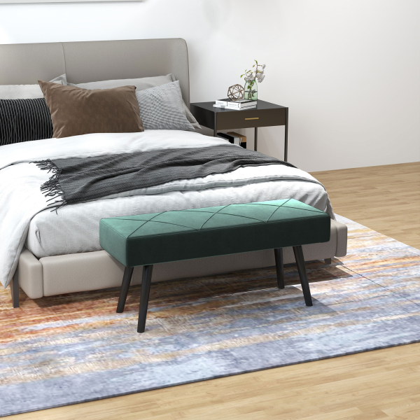 HOMCOM Banco de Pé de Cama Multifuncional e Moderno Banco de Dormitório com Pés de Aço e Assento Acolchoado 100x36x45 cm Verde - Image 2