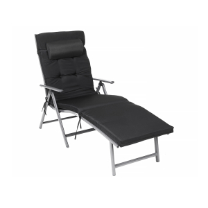 Espreguiçadeira Dobrável SONGMICS, Espreguiçadeira com Colchão de 6 cm, Apoio de Cabeça Removível, Alumínio Antiferrugem, Respirável, Confortável, Reclinável, Capacidade Máxima de Carga 150 kg, Preta GCB24BK