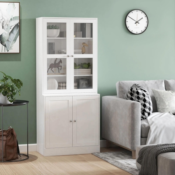 HOMCOM Vitrine para Sala de Estar Estante de Livros com 4 Portas e Prateleiras Superiores com Altura Ajustável Estilo Moderno Multiúso para Cozinha Escritório Dormitório 76x40x178,5 Branco - Image 2
