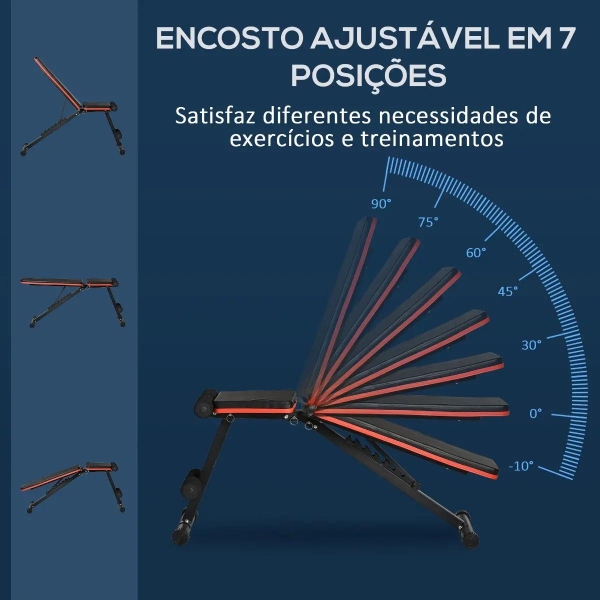 HOMCOM Banco de Peso com Altura Ajustável Banco de Pesos com Encosto Inclinável em 7 Posições para Treinamento em Casa academia 116x43x56-116cm Preto - Image 4
