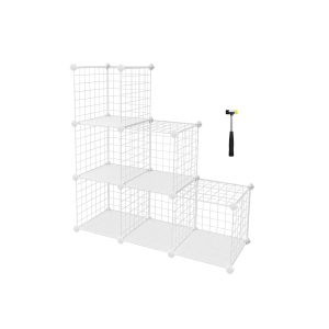 SONGMICS - Estante de armazenamento de arame metálico com 6 cubos, unidade de prateleiras interligadas com prateleiras de arame metálico, folhas de plástico PP para livros, sapatos, brinquedos, roupas, ferramentas, na sala de estar, 93 x 31 x 93 cm, branco LPI111W