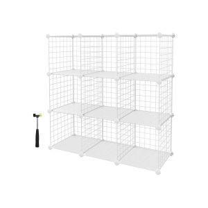 SONGMICS - Estante de armazenamento de arame metálico com 9 cubos, unidade de prateleiras interligadas com prateleiras de arame metálico, folhas de plástico PP para livros, sapatos, brinquedos, roupas, ferramentas, na sala de estar, 93 x 31 x 93 cm, branco LPI115W