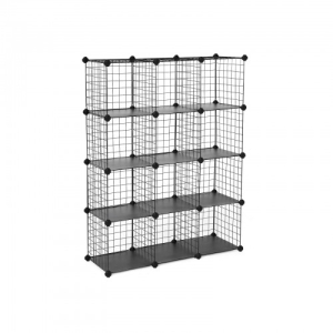 SONGMICS 12 Cubos de Grade de Arame, Unidade de Prateleiras Intertravadas com Prateleiras de Malha de Metal e Folhas de Plástico PP, para Livros, Sapatos, Brinquedos, Roupas, Ferramentas, na Sala de Estar e Banheiro, Preto LPI34H