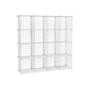 Organizador 16 cubos, grelha metálica, armário modular, branco