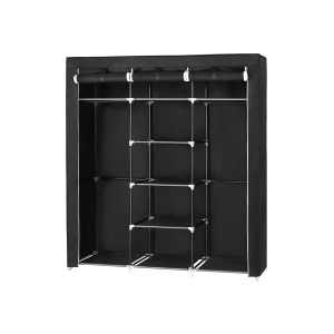 Guarda-roupa dobrável SONGMICS RYG12B, armário de tecido, cabideiro dobrável com 2 varões, 175 x 150 x 45 cm, preto, lona