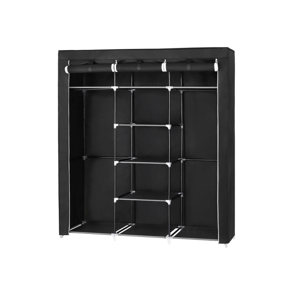 Guarda-roupa dobrável SONGMICS RYG12B, armário de tecido, cabideiro dobrável com 2 varões, 175 x 150 x 45 cm, preto, lona