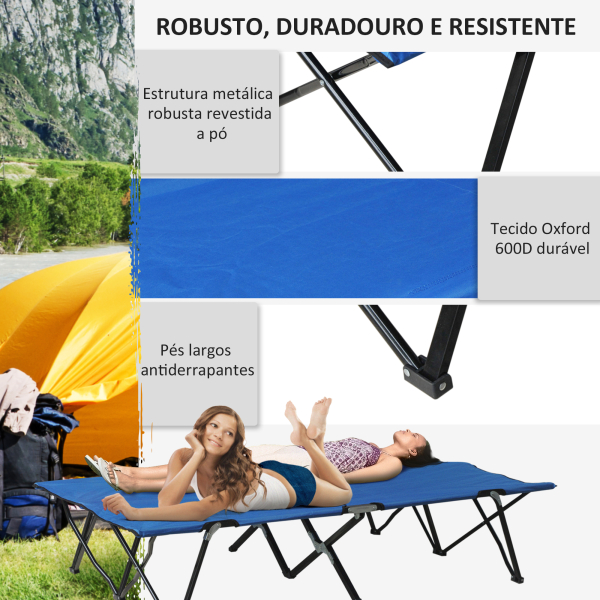 Outsunny Cama Dobrável de Campismo com 2 Lugares Cama Dupla Portátil com Bolsa de Transporte Carga 136 kg 193x125x40cm Azul - Image 4