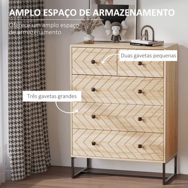 HOMCOM Cómoda com 5 Gavetas Estilo Retrô Móvel Auxiliar de Madeira para Sala de Estar Corredor 80x39,5x110 cm Madeira e Preto - Image 4