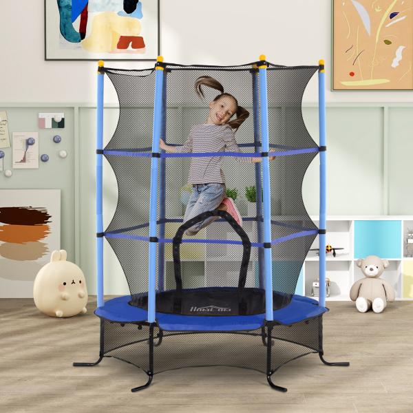 HOMCOM Trampolim para Crianças com Rede de Segurança e Estrutura de Aço para Interiores e Exteriores Carga 50 kg Ø163x190 cm Azul - Image 2