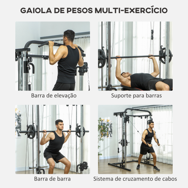 SPORTNOW Máquina Multi Estação de Musculação Máquina de Musculação com Suporte para Agachamentos e Barra para Pesos 210x132x225 cm Preto - Image 4