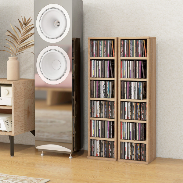 HOMCOM Estante para CD ou DVD com 12 Compartimentos para 204 CDs e Prateleira Ajustável 2 Unidades 21x22,5x88,5 cm Madeira - Image 2