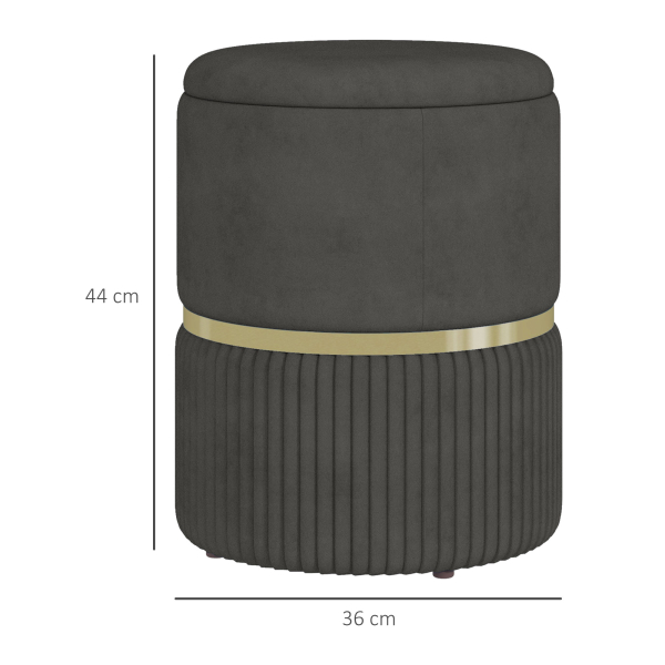 HOMCOM Banco de Armazenamento para Dormitório Puff de Arrumação Estofado em Veludo com Pés Antiderrapantes Ø36x44 cm Cinza - Image 3