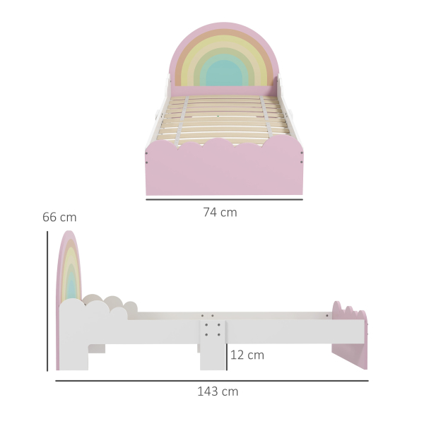 ZONEKIZ Cama para Crianças de 3-6 Anos 143x74x66 cm Cama Infantil de Madeira em Forma de Arco Íris Rosa - Image 3