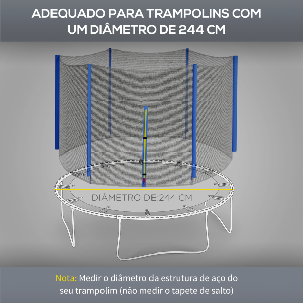 SPORTNOW Rede de Segurança para Trampolim Ø244 cm Rede de Substituição de Trampolins com Fecho de Correr para 6 Postes Azul - Image 4