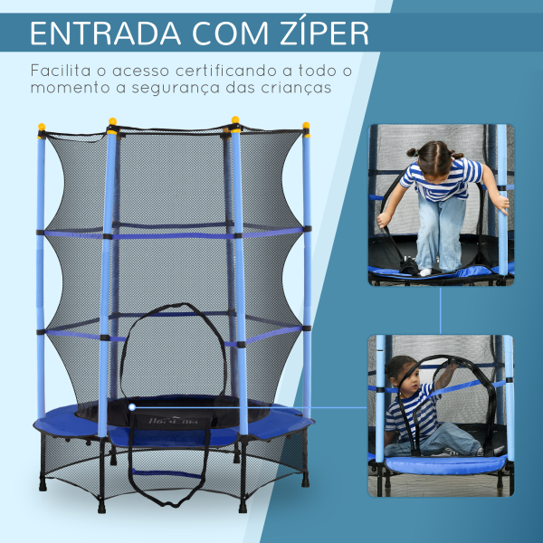 HOMCOM Trampolim para Crianças com Rede de Segurança e Estrutura de Aço para Interiores e Exteriores Carga 50kg Ø140x190 cm Azul - Image 4