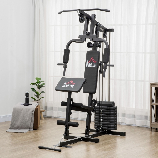 HOMCOM Máquina de Musculação com Placas de Peso de 45 kg Carga Máx. 100 kg para Treino Fitness em Casa Ginásio Preto - Image 2