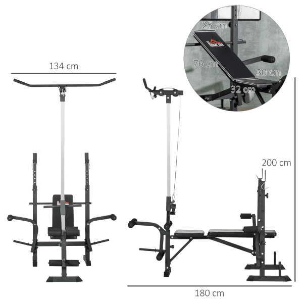 HOMCOM Banco de Pesos Multi Funcional Banco de Musculação Ajustável em 6 Posições 180x134x200cm Prata e Preto - Image 3