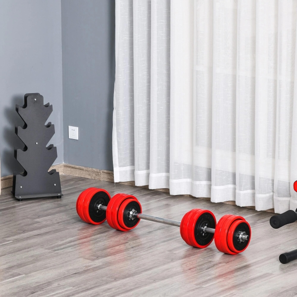 HOMCOM Conjunto de Halteres 30kg Ajustáveis 2 em 1 com Barras e Extensor para Treinamento de Força Levantamento de Pesos para Casa Academia Preto e Vermelho - Image 2