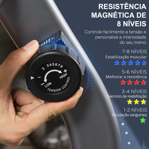 HOMCOM Bicicleta Estática com Encosto com 8 Níveis de Resistência Magnética Comprimento Ajustável Ecrã LCD 122-137x62x103 cm Cinza - Image 4