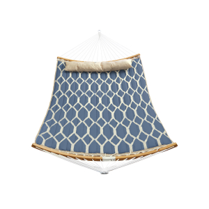 Rede SONGMICS, Rede de tecido acolchoado com espalhadores de bambu curvos removíveis, Almofada, 200 x 140 cm, Capacidade de carga 225 kg, Losango azul e bege GDC034I02