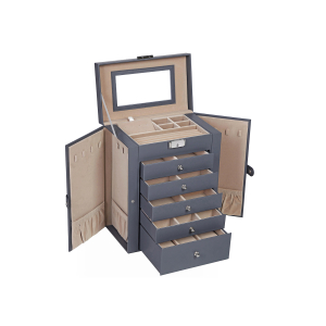 Caixa grande para joias SONGMICS, estojo para joias de 6 níveis com abas laterais, gavetas, espelho e fecho, para pulseiras, brincos, anéis, colares e relógios, ideia de presente, cinza JBC152G01