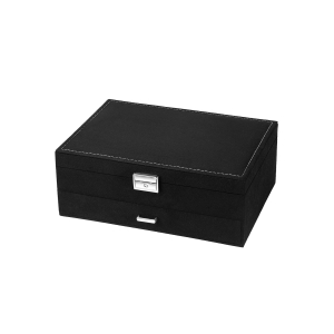 Caixa de joias SONGMICS, estojo para joias, 2 níveis com gaveta e chave, para anéis, relógios, colares e brincos, preto JBC156B01