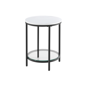 Mesa lateral VASAGLE Mesa de cabeceira 2 níveis Madeira aglomerado Vidro temperado Sala de estar Estudo Espaços pequenos Moderno Branco Efeito mármore Moldura preta LET285B13