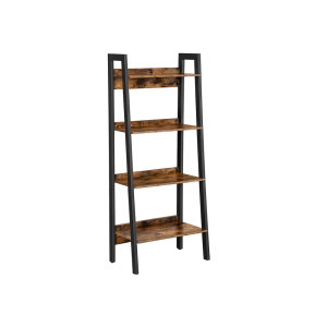 Estante tipo escada, 4 níveis livres, estrutura metálica, castanho rústico/preto, estilo industrial
